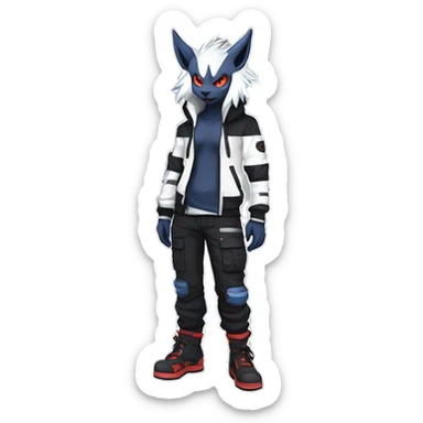 Cool Anthro Absol-Bat-Litten-Lynx-Pokémon with edgy stripes hoodie spiked collar punk techwear Cargo Pants Full Body sticker