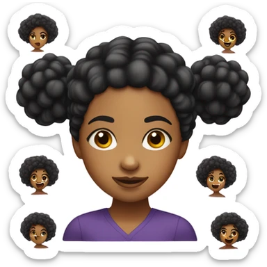 Light skin black girl with 2 black puff balls as hairstyle with various facial expressions  sticker