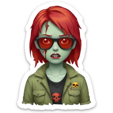 Zombie girl with red hair and sun glasses face sticker