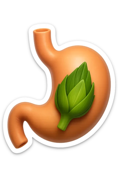 emoji stile iphone 3d di uno stomaco umano con una foglia di carciofo dentro, iperrealistico 4k sticker