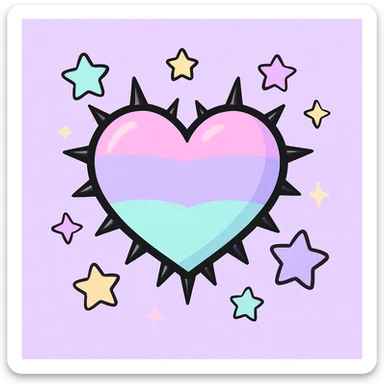 pastel goth heart with pastel stars and black spikes sticker