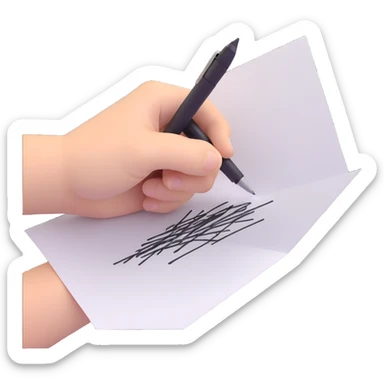 A hand holding a pen, aggressively scribbling on a piece of paper. The pen is clearly visible. The paper is filled with random black scribbles, so dense that most of it looks nearly black sticker