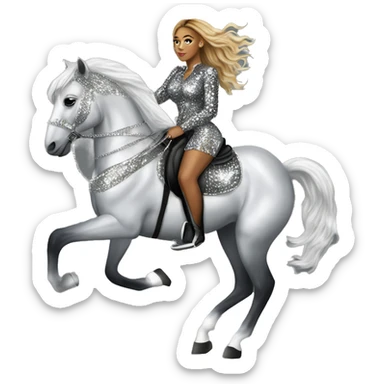 beyonce wearing silver crystal leopard riding silver sparkly horse sticker