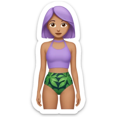 Retro swimsuit light purple halter top with high waisted leafy bottoms sticker
