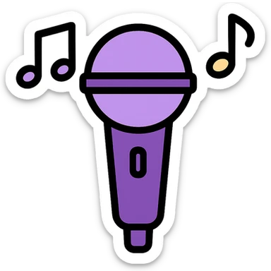 BTS inspired microphone with music notes, energetic, purple theme sticker