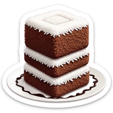 cinematic-realistic-lamingtons-dessert-emoji,-depicted-as-soft-sponge-squares-coated-in-chocolate-on all 4 sides with coconut sprinkled on all side-rendered-with-mouth‚watering-detail-and-vibrant-lighting sticker