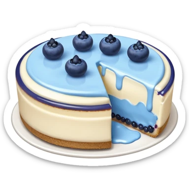 Cheesecake with blue cream on top and blueberries sticker