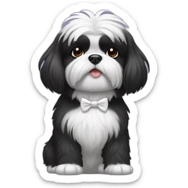 black shitzu dog with white tie in fur sticker