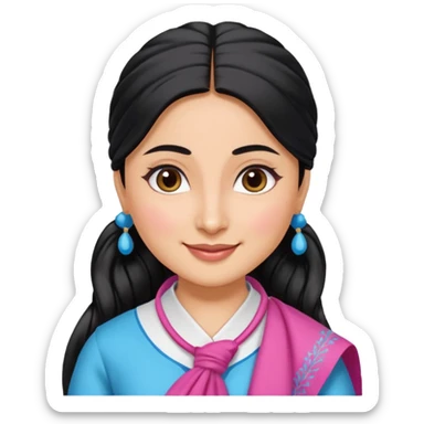 generate a pretty bratz emoji that looks like Kareena Kapoor's Geet character. 
Make her wear a white shirt with a colorful blue-pink dupatta wrapped around her neck. smiling big. Black hair tied into a side part ponytail

She should look like Kareena Kapoor sticker