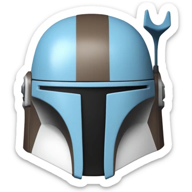 Baby blue and white colored Mandalorian helmet with antenna sticker