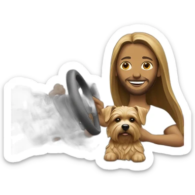 Rio jesus-statue holding a yorkie while driving a red f1 car sticker