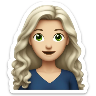 brunette with long hair and green eyes in a dark blue dress winks sticker