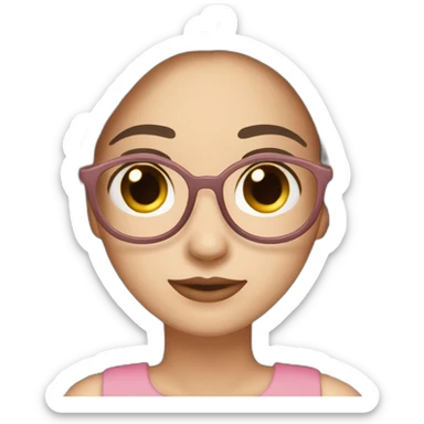 Beautiful woman, white skin, mid size, with glasses Color pink nude  long straight hair dark brown, dark brown eyes, with a laptop, with basic outfit in nude color and comfy sticker