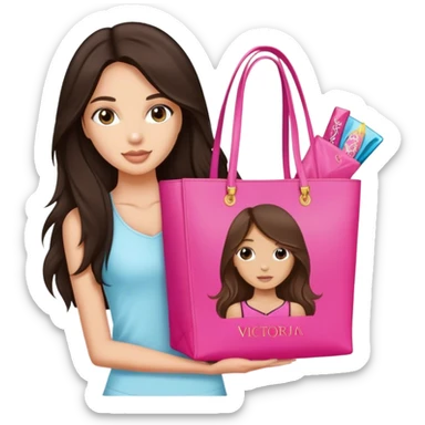 long haired brunette girl and victorias secret bag sticker