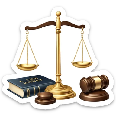 An icon featuring a gavel, legal scales, and a law book, symbolizing the study of law. The design includes a courthouse silhouette in the background, representing justice and legal systems. Transparent background highlights the principles of law and legal practice. sticker