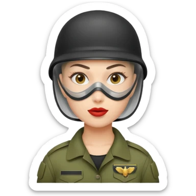 woman soldier with hair style wearing mouth mask sticker