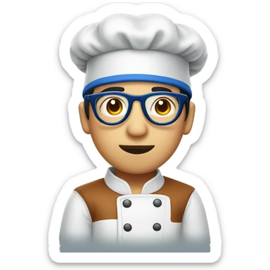 asian chef wearing blue cap and black circle glasses  sticker