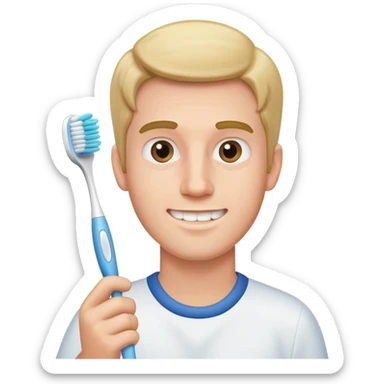 Daniel Larson holding toothbrush  sticker