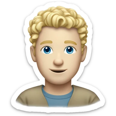 Man with short curly blonde hair and light blue eyes and pale skin sticker