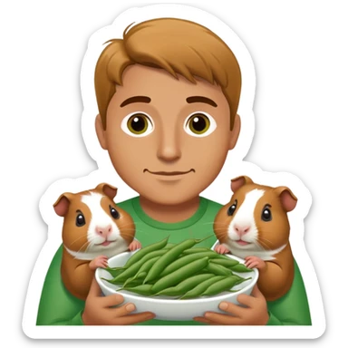 A man eating green beans while holding guinea pigs sticker