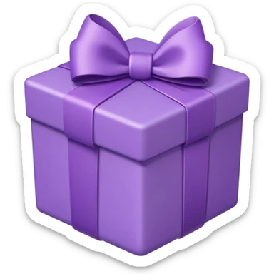 A cute emoji-style illustration of a purple gift box with a ribbon, pastel purple tones, rounded shape, kawaii style, simple clean lines, soft shading, minimal details, centered composition, transparent background sticker