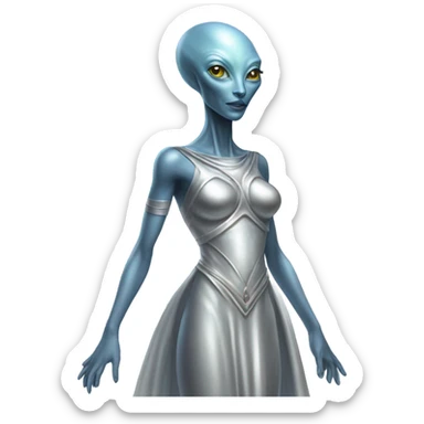 alien Pleiadian female in silver dress, full figure sticker