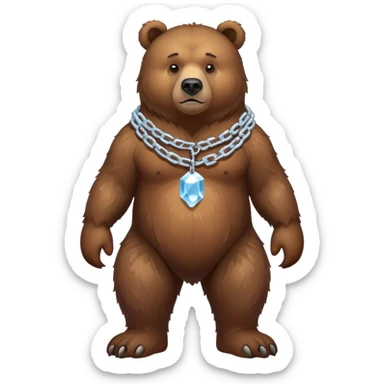 Full-body realistic brown bear on all four legs, slightly different pose, serious expression, entire bear with ice chain around neck, detailed fur sticker