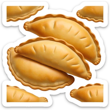 Empanadas Cinematic Realistic Empanadas Dish Emoji, depicted as crispy, golden empanadas made with cornmeal and filled with savory ingredients, rendered with rich textures and vibrant, appetizing lighting. sticker