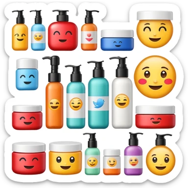 emoji of beauty products with brand labels sticker