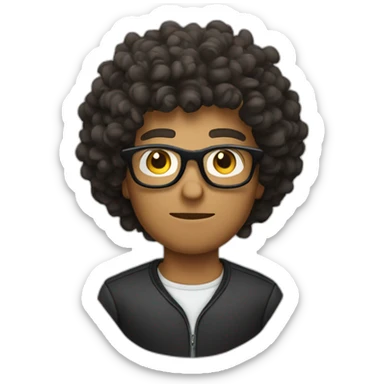 guy with curly hair and glasses making a bomb sticker