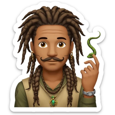 Black man with dreads and snake tattoo on forehead making a mustache with index finger sticker