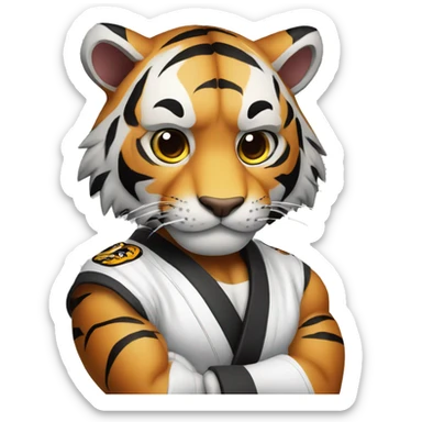 Tiger with evil face  jiu-jitsu black belt with his arms crossed sticker