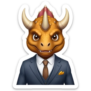 angry face of a triceratops in a suit sticker