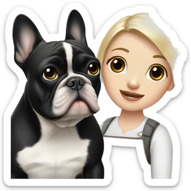black/white french bulldog with blonde girl sticker