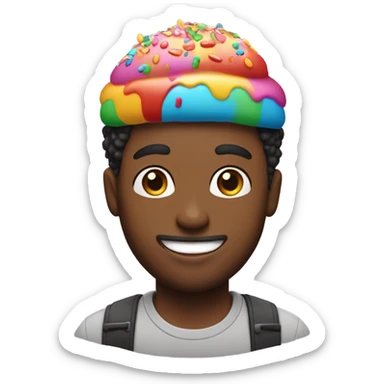 short hair guy w a hat enjoying a sprinkles cupcake sticker