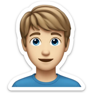 A boy teenager with blue eyes and short brown hair and a ray in the middle sticker