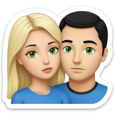 Man with blue eyes black Hair licking blonde Woman Green eyes naked breast  sticker