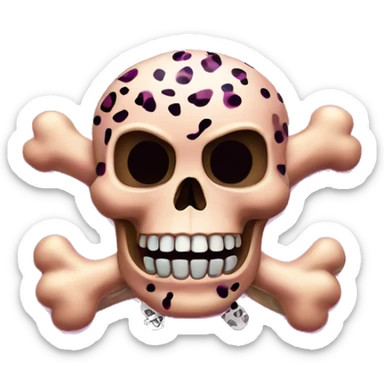 pink skull with cheetah print and grew background with some crossbones in the background aswell sticker