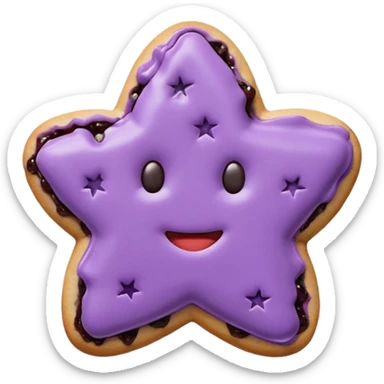 realistic pastel purple cookie with a soft, crumbly texture, fine surface cracks, matte baked finish, star-shaped jam cutout revealing glossy dark berry filling sticker