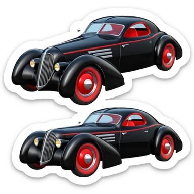 the animated series Harley Quinn aerodynamic futuristic Batmobile loosely based on 1936 cord 812 (flat long straight faceted mechanical body) stealthy town hot rod  sticker