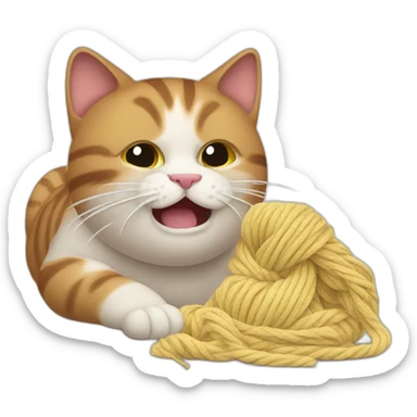 Cat vomiting and playing with yarn sticker
