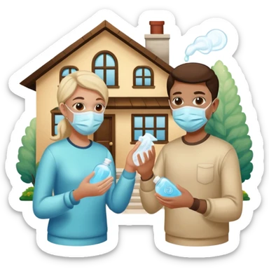 Give me emojis that represent corona-time safety rules such as: keep your distance, wear a mask, wash hands, avoid crowds, sanitize regularly, stay home, and no handshakes. Use only relevant emojis. sticker