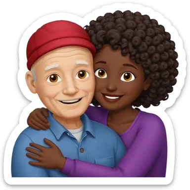  White no hiar Old man hugging dack skin curly hair woman sticker