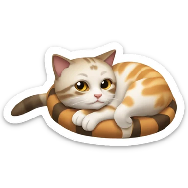 Gato atigrado durmiendo en una manta sticker