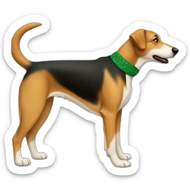 75% Coonhound 25% German Shepherd mix dog wearing small plain green bandana side view full body in profile left facing sticker