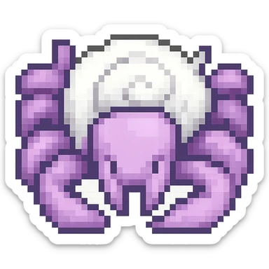 hermit crab should be light violet and the shell should be white with spirals, pixel art style sticker