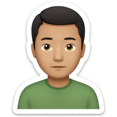 asian father man black short hair green shirt sticker