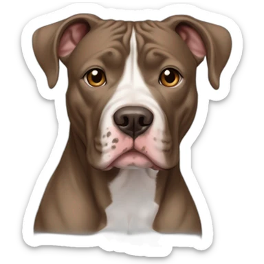 Pitbull and lacy dog mix, pronounced brindle color, whiteish pale chest and small amount of white above the nose and i between eyes, 65 pounds, full flappy ears sticker