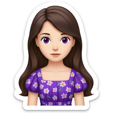 Brunette long hair lady with a purple flowered dress sticker