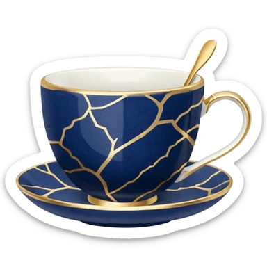 kintsugi navy blue tiny tea cup sticker